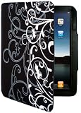 Black & White Fleur de lis Horizontal Booklet Flip Cover Carrying Case for Apple iPad (1st Generation) 16GB 32GB 64GB Wi-Fi / 3G