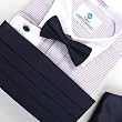 Navy Blue pre-tied Bow Tie For Him Cufflinks Hanky and cummerbund Set Christmas gift With Free Box CM1013