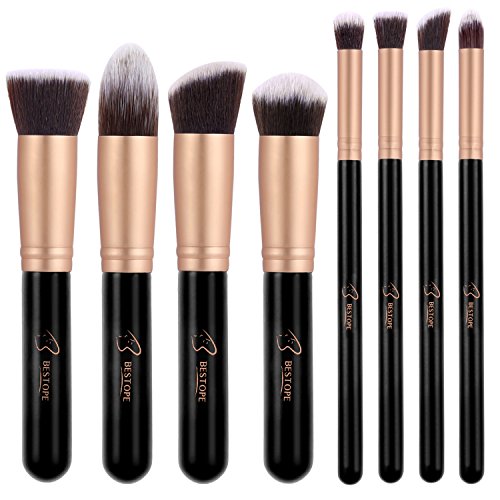 Makeup Brushes BESTOPE Premium Cosmetic Makeup Brush Set Synthetic Kabuki Makeup Foundation Eyeliner Blush Contour Brushes for Powder Cream Concealer Brush Kit(8PCs, Rose Gold)