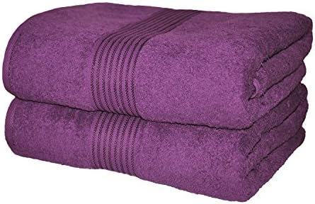 Bath Towels 2 Pack Purple (71 Inch x 35 Inch) 610 GSM 100 % Combed Cotton High Quality, Unbelievably Soft - By Eurospa