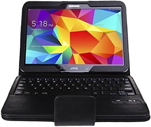 Elecsonix Bluetooth Keyboard Folio Case Leather Cover for Samsung Tab 4 10.1 Inch Tablet - Black