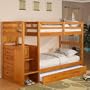 Honey Twin Twin Staircase Ranch Bunk w/ Trundle: Desk Hutch & Chair