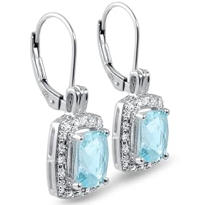 Sky Blue Topaz and Diamond Lever-Back Earrings set in Sterling Silver (3 1/2cttw)