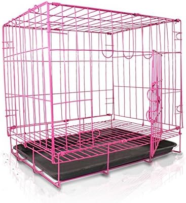 Levpet Wire Metal Cage Pet Cat / Dog Double Door Kennel Crate W/ ABS Plastic Tray - 2015 Newly Designed in pink 24"