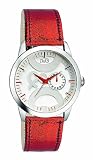 D&G Twin Tip Ladies Quartz Watch DW0701 With Silver Multi Function Dial, Stainless Steel Case And Red Metallic Leather Strap