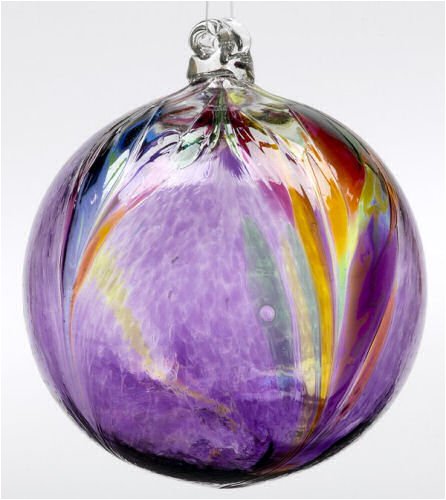 Kitras Art Glass - Hand Blown Glass Hanging Ornament - Old English - WITCH BALL - ART NOUVEAU - PURPLE - OR-ARNO-06-PU