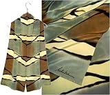 ULRIKE Oblong Crepe de Chine Silk Scarf - A fabulous criss-cross design in classic colors of camel, grey, beige and black.