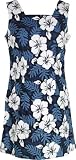 Short Tank Dress - White Hibiscus Fern Square Neck A Line Hawaiian Aloha Darted Tank Dress - Regular and Plus Size