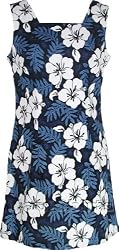 Short Tank Dress - White Hibiscus Fern Square Neck A Line Hawaiian Aloha Darted Tank Dress - Regular and Plus Size