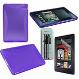 Rasfox Purple Amazon Kindle Fire TPU Gel Back Cove Case, Anti-Galre Screen Protector and 3 Stylus Pen Pack