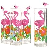 Tropix 8−pc Acrylic Flamingo Highball Glasses Set