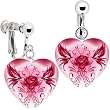 Heart Pink Tribal Butterfly Rose Clip Earrings