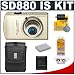 Canon PowerShot SD880 IS 10MP Digital Camera with 4x Image Stabilized Zoom (Gold) + Leather Case + NB-5L Battery + Cameta Bonus Accessory Kit