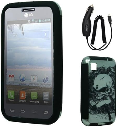 [ARENA] WHITE BLACK SKELETON SKULL HYBRID DISPLAY GUARD COVER SNAP ON HARD CASE for LG OPTIMUS DYNAMIC 2 L39C + FREE CAR CHARGER