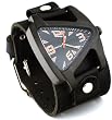 Nemesis #LBB061N Men's Black IP Premium Wide Leather Strap Futuristic Teardrop Watch