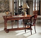 French Hand Carved Solid Mahogany Antique Replica Chateau Executive Desk Ta ....