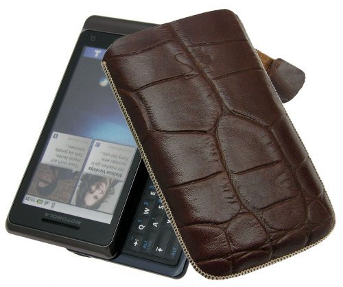 Suncase Ledertasche (Lasche mit R&uuml;ckzugfunktion) f&uuml;r Motorola Milestone 2 croco-braun Preisvergleich
