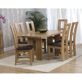 Manhattan Solid Oak Dining Table with 6 Oak & Leather Ladderback Chairs
