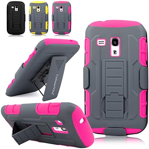 Cellularvilla For Samsung Galaxy S3 SIII Mini I8190 Pink Grey 3 Pc Hard Soft Dual Layer Holster Case KickStand with Locking Belt Swivel Clip Cover Protector