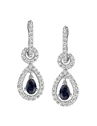 14k White Gold 0.56 Ctw Tear Drop Blue Sapphire and Diamond Earrings