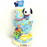 s111 おむつケーキ３段　男の子♪みんな大好き♪スヌーピー・かわいいベビー雑貨 即納オムツケーキ　初節句　内祝い　誕生日プレゼント　キャラクター　クリスマス 出産祝い