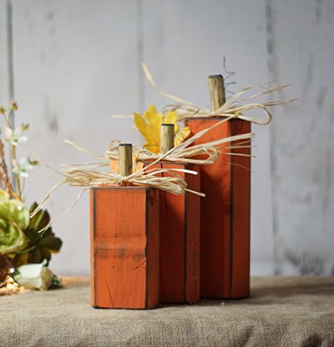 Rustic Reclaimed Wood Pumpkins, Set of Three, Leaves, Wire and Raffia Bows