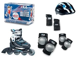 Fila X-One Combo - Juego de patines en línea, casco y protectores multicolor negro/azul, Talla ajustable 35-38