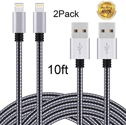 Winage 2Pack 10FT Lightning Cable Cord Nylon Braided 8 Pin to USB Charging Cable Charger Cord for iPhone 7/7 plus, iPhone SE/6/6s/6 plus/6s plus,5c/5s/5,iPad Air/Mini, iPod, Compatible with iOS10