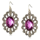 1928 Jewelry "Deep Siberian" Gold-Tone Amethyst Filigree Oval Faceted Drop Earrings