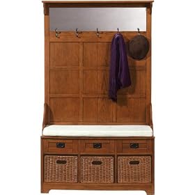 Craftsman Hall Tree With 3 Wicker Baskets, 3-BASKET, DARK OAK by Home Decorators Collection