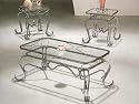 3pc XO Style Wrought Iron Occasional Coffee Table Set w/Glass Top