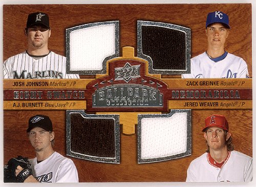 Josh Johnson Zack Greinke A.J. Burnett Jered Weaver Aaron Harang Dan Haren Roy Oswalt Chad Billingsley 2009 Upper Deck BallPark 8 Piece Jersey Card