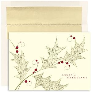 Speckled Holly Leaves Holiday Cards -