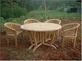 Review Firmans 01-10004T / Teak Outdoor Round Drop-Leaf Dining Table & 4 Banana Armchair Set