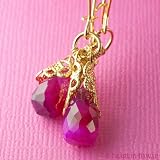 Fuchsia Drops - pink swirled chalcedony in gold filigree - handmade earrings