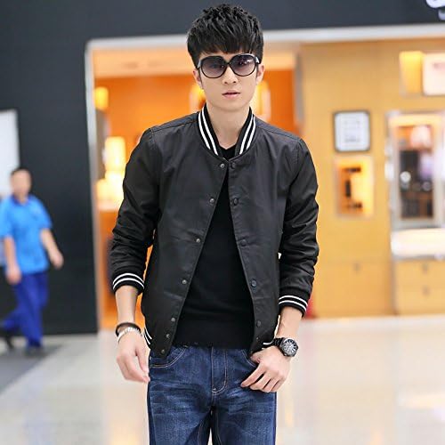 Yhting Men Fall Stand Collar Solid Slim Fit Casual Outwear Baseball Jacket XXXL Black