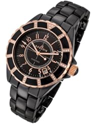 Rougois Womens High Tech Black Ceramic Watch with Rose Gold Trim and 36 Genuine Diamonds