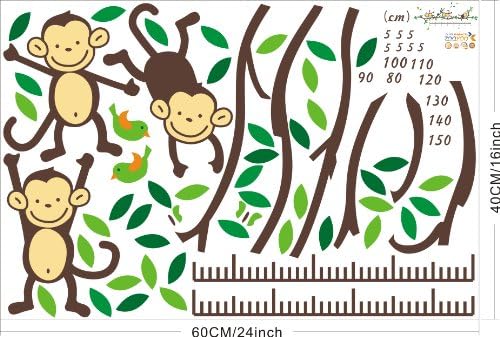 Cartoon Nature Green Tree Leaf Monkey Growth Chart Child Kid Nursery Room Mural Decal Wall Sticker