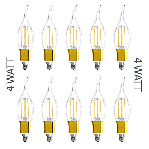 10 pack 4 Watt LED Soft White Candelabra (E12 cap) with Gold Base Non Dim Edison Style