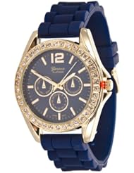 Geneva Platinum 7846 Womens Decorative Chronograph Rhinestone-accented Silicone Watch-N BLUE/GLD