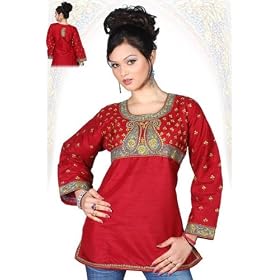 Art Silk Maroon Red long sleeves Kurti/Tunic