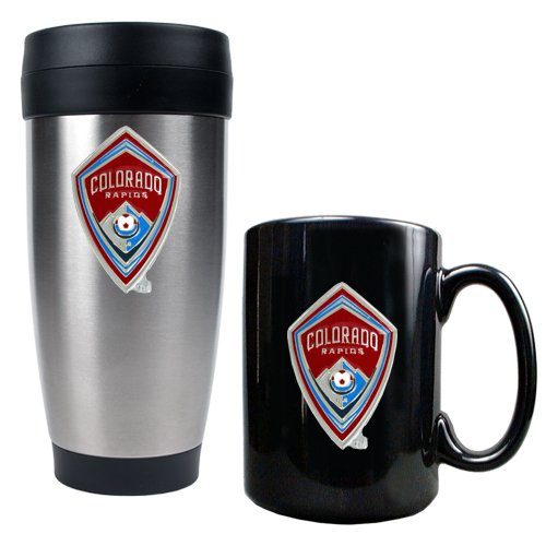 Buy Colorado Rapids MLS Stainless Steel Travel Tumbler and Black Ceramic Mug Set - Primary Team Logo by Great American Products