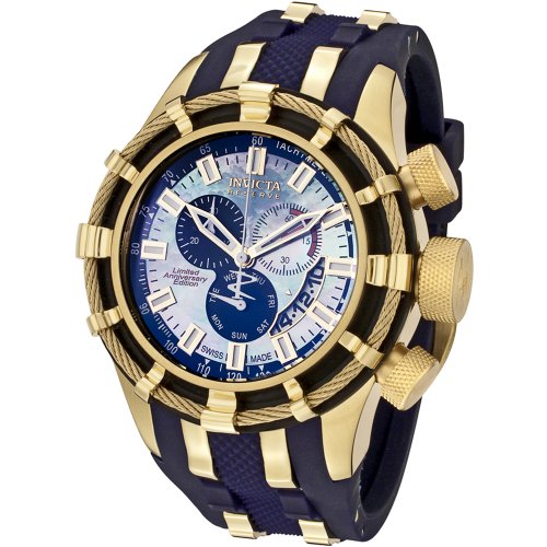 Invicta Men's 6477 Reserve Collection Chronograph 18k Gold-Plated and Blue Rubber Watch