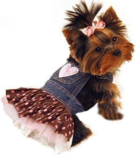 Pet Dog lovely Lace Heart Apparel Clothes Costume Jeans Dress Skirt