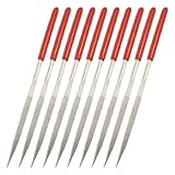 uxcell　ニードルヤスリ　トライアングルファイル　レッド　シルバートーン　5mm x 180mm　10本入り