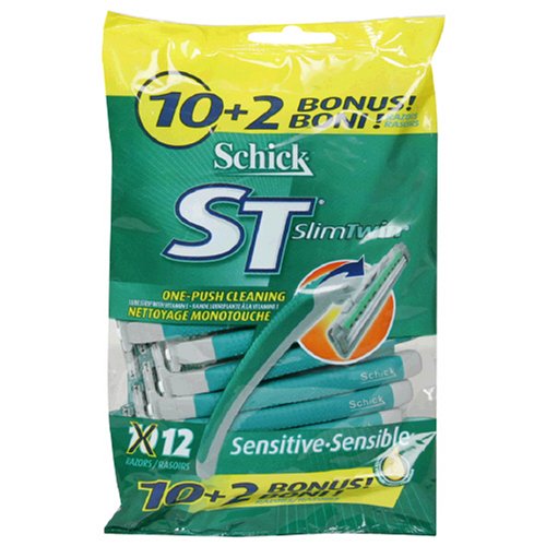 Schick Slim Twin Disposable Razor, Sensitive, 12-Count Packages (Pack of 3)