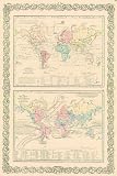 Colton 1855 Antique Map of the Land & Ocean Currents of the World - $189