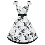 LADIES WOMENS NEW WHITE BLACK FLORAL 50S VTG ROCKABILLY SWING PARTY PROM DRESS