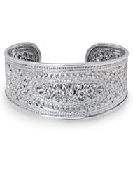 Sterling silver cuff bracelet, Mystical Garden - Floral Sterling Silver Cuff Bracelet