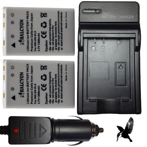 Two Halcyon 1500 mAH Lithium Ion Replacement Battery and Charger Kit for Nikon Coolpix P510 16.1 MP Digital Camera and Nikon EN-EL5